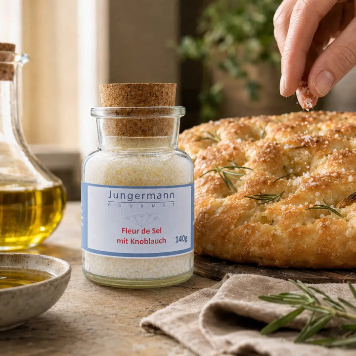 Jungermann Gourmet Fleur de Sel mit Knoblauch zu Rosmarin-Focaccia