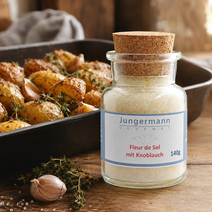 Jungermann Gourmet Fleur de Sel mit Knoblauch zu gerösteten Kartoffeln