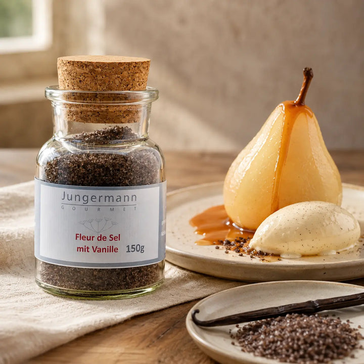 Jungermann Fleur de Sel mit Vanille zu pochierter Birne