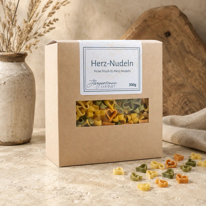 Jungermann Gourmet Frisch-Ei Herz-Nudeln in der Kraftpapierschachtel