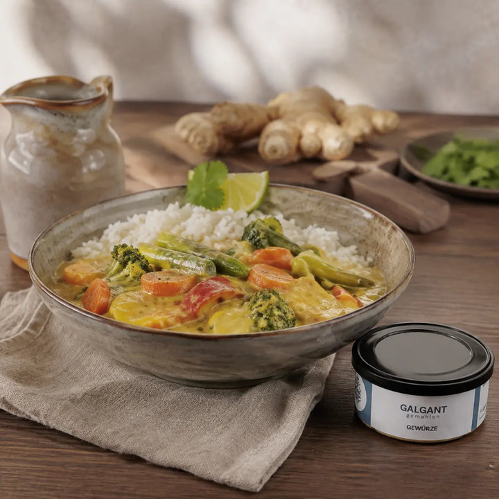 Galgantwurzel gemahlen von Jungermann Gourmet – cremiges Gemüse-Curry mit Reis