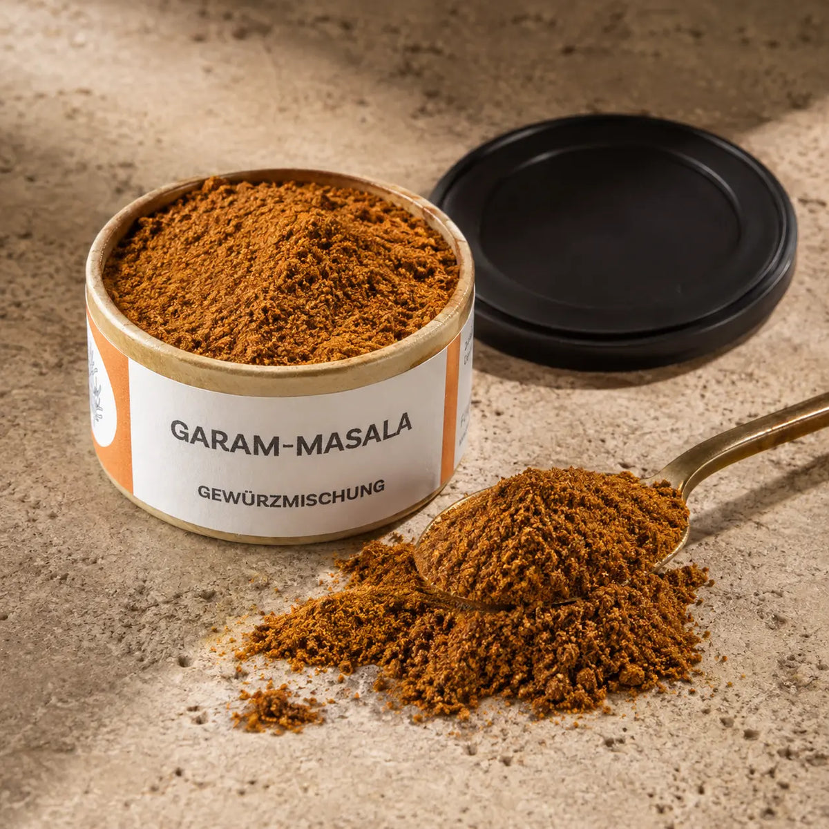 Garam-Masala von Jungermann Gourmet – warme Gewürzmischung mit geöffneter Dose