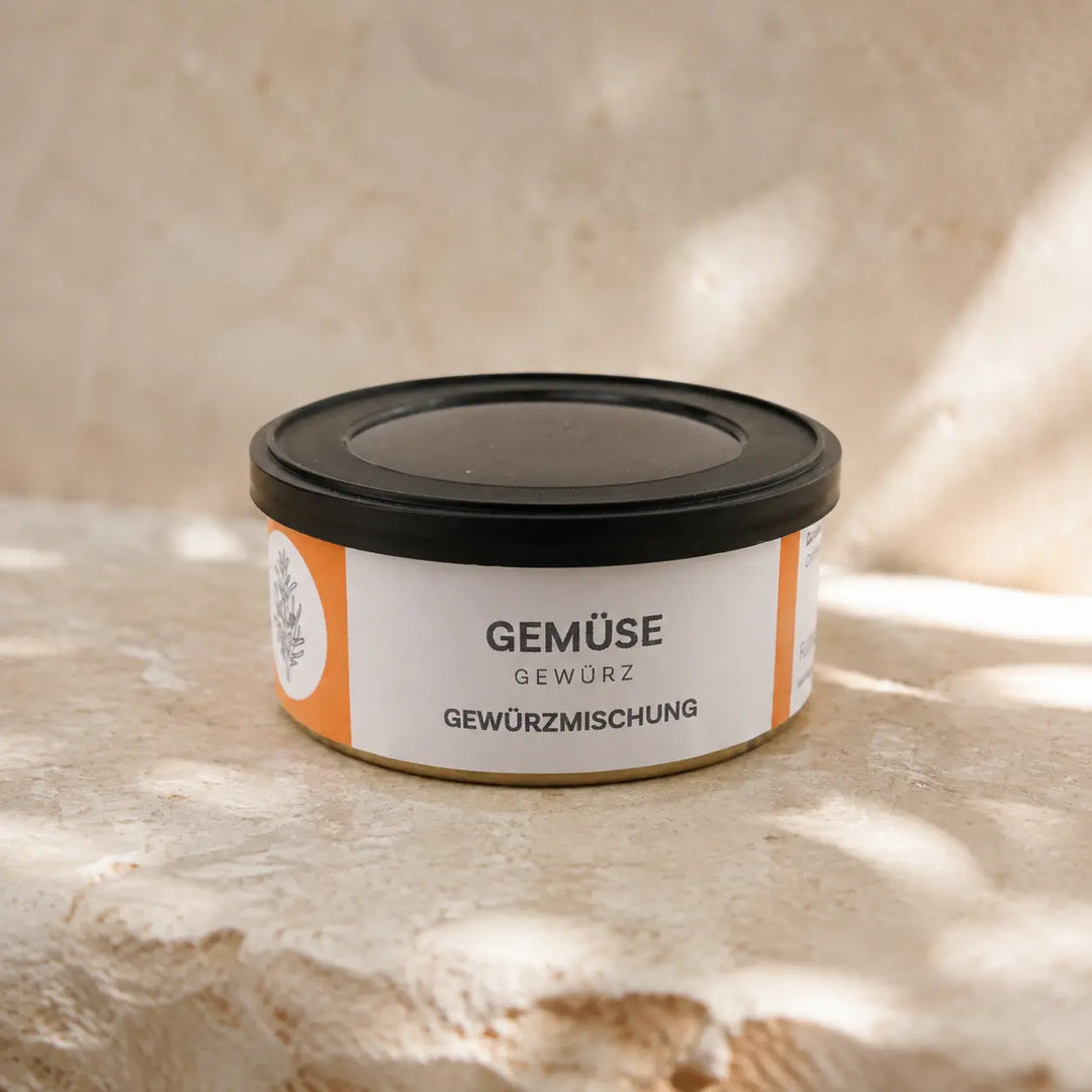 Gemüsegewürz von Jungermann Gourmet – Packshot der Gewürzmischung in der Dose