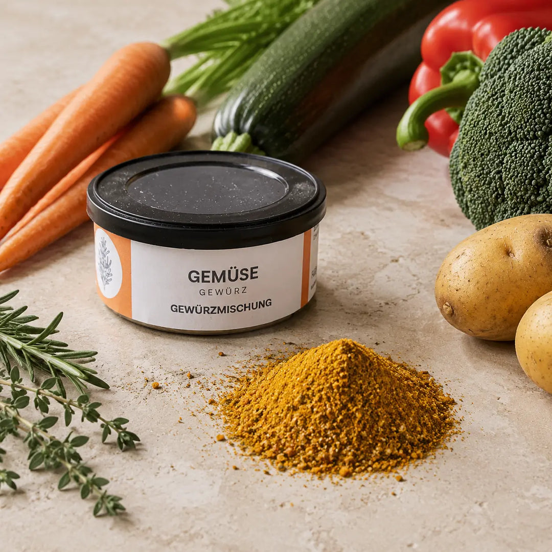 Gemüsegewürz von Jungermann Gourmet – mit Karotten, Zucchini, Paprika, Brokkoli, Kartoffeln und Kräutern