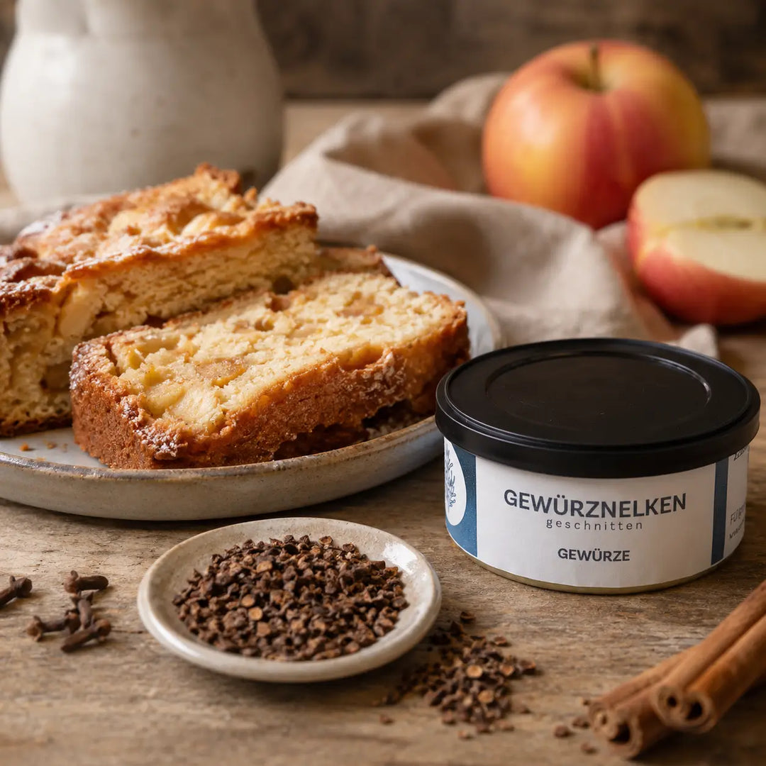 Gewürz-Nelken geschnitten von Jungermann Gourmet – gewürzter Apfelkuchen mit Nelkenstücken