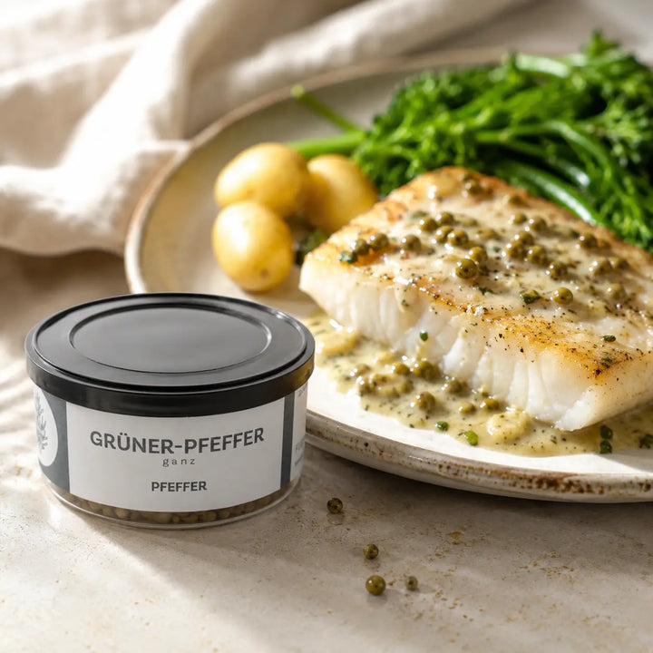 Jungermann Gourmet grüner Pfeffer zu Fisch mit cremiger Pfeffersauce