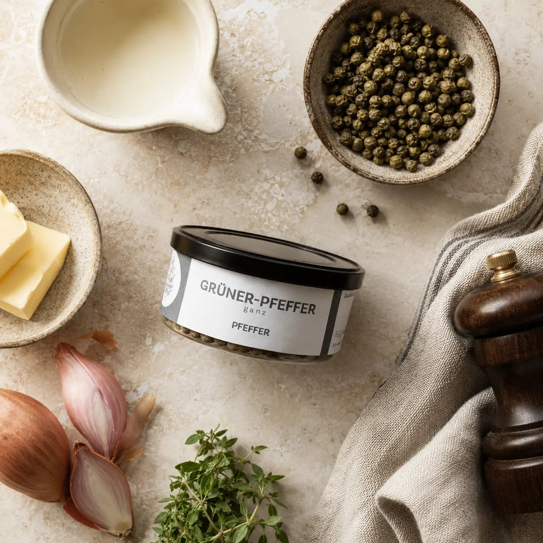 Jungermann Gourmet grüner Pfeffer mit Sahne, Schalotten, Butter und Kräutern
