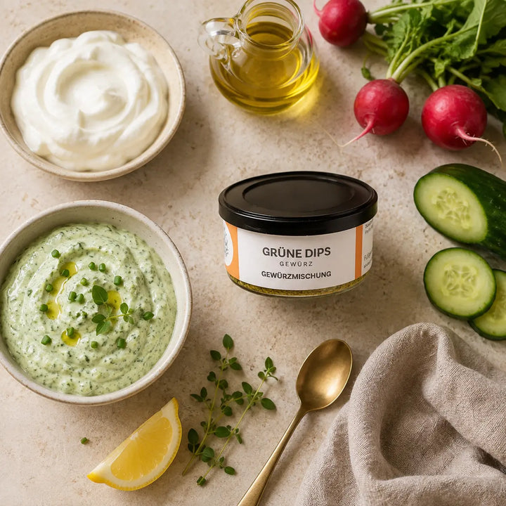 Jungermann Gourmet Grünes Dipgewürz mit Quark, Gurke, Radieschen und Kräutern