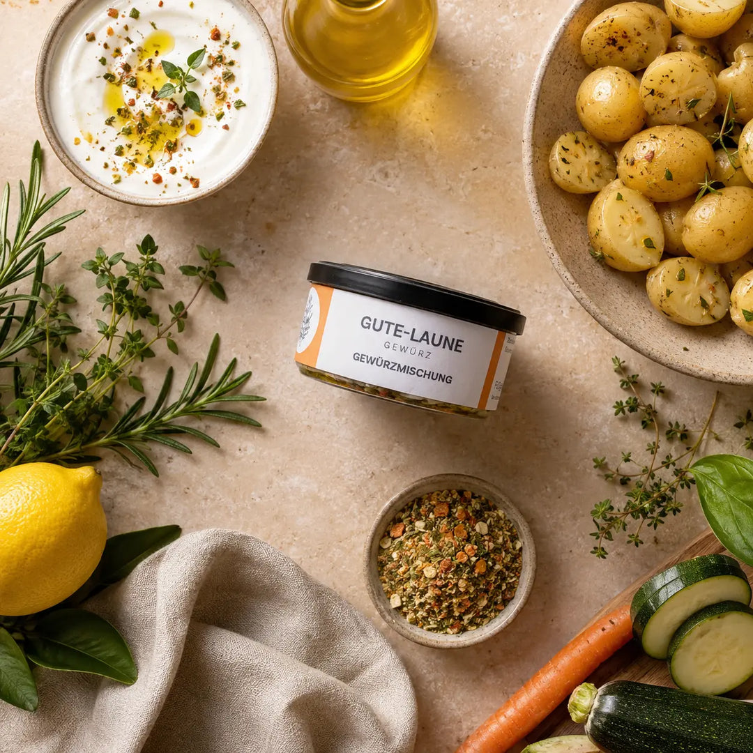 Jungermann Gourmet Gute-Laune-Gewürz mit Gemüse, Kartoffeln, Kräutern und Dip