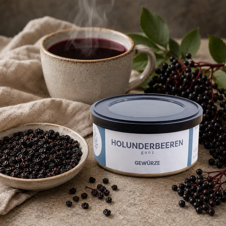 Holunderbeeren von Jungermann Gourmet mit heißer Infusion und Beerendolden