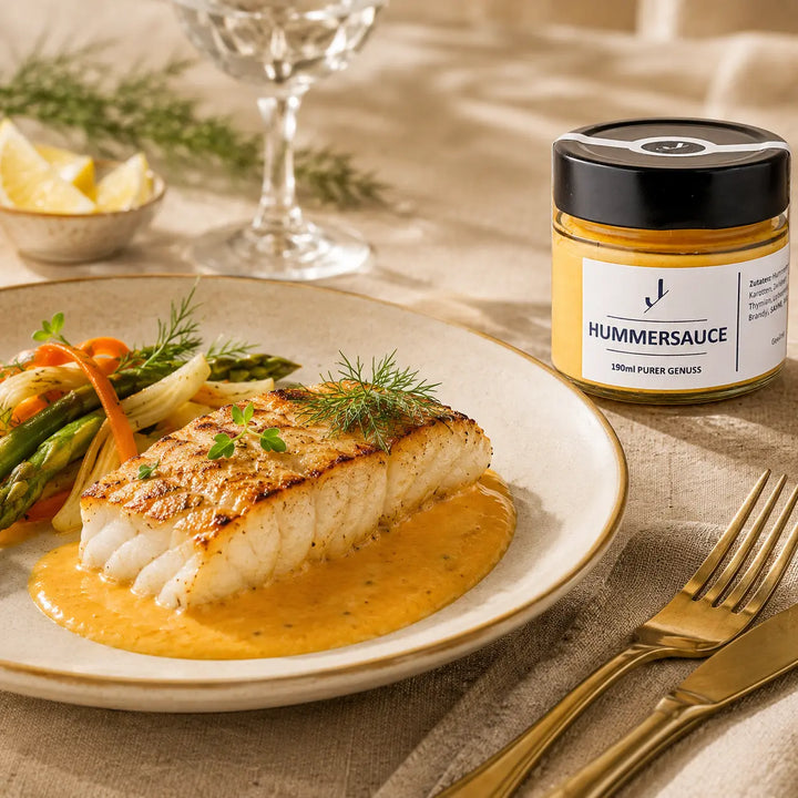 Jungermann Gourmet Hummersauce zu gebratenem Fisch und Gemüse