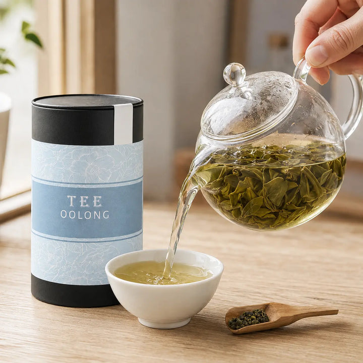 Mehrfachaufguss von Jade Oolong Tee mit entfalteten Teeblättern