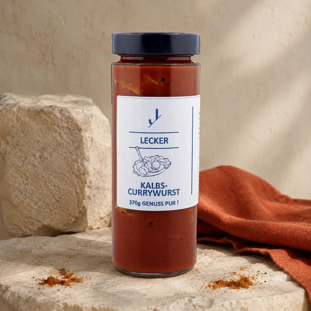 Kalbs-Currywurst von Jungermann Gourmet im 370-g-Glas als Premium-Packshot