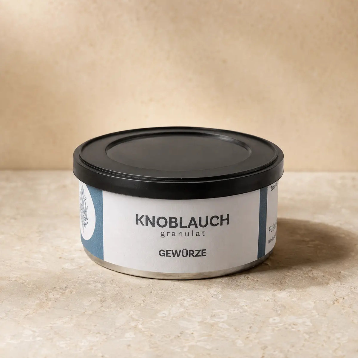 Knoblauchgranulat von Jungermann Gourmet in der originalen flachen Gewürzdose