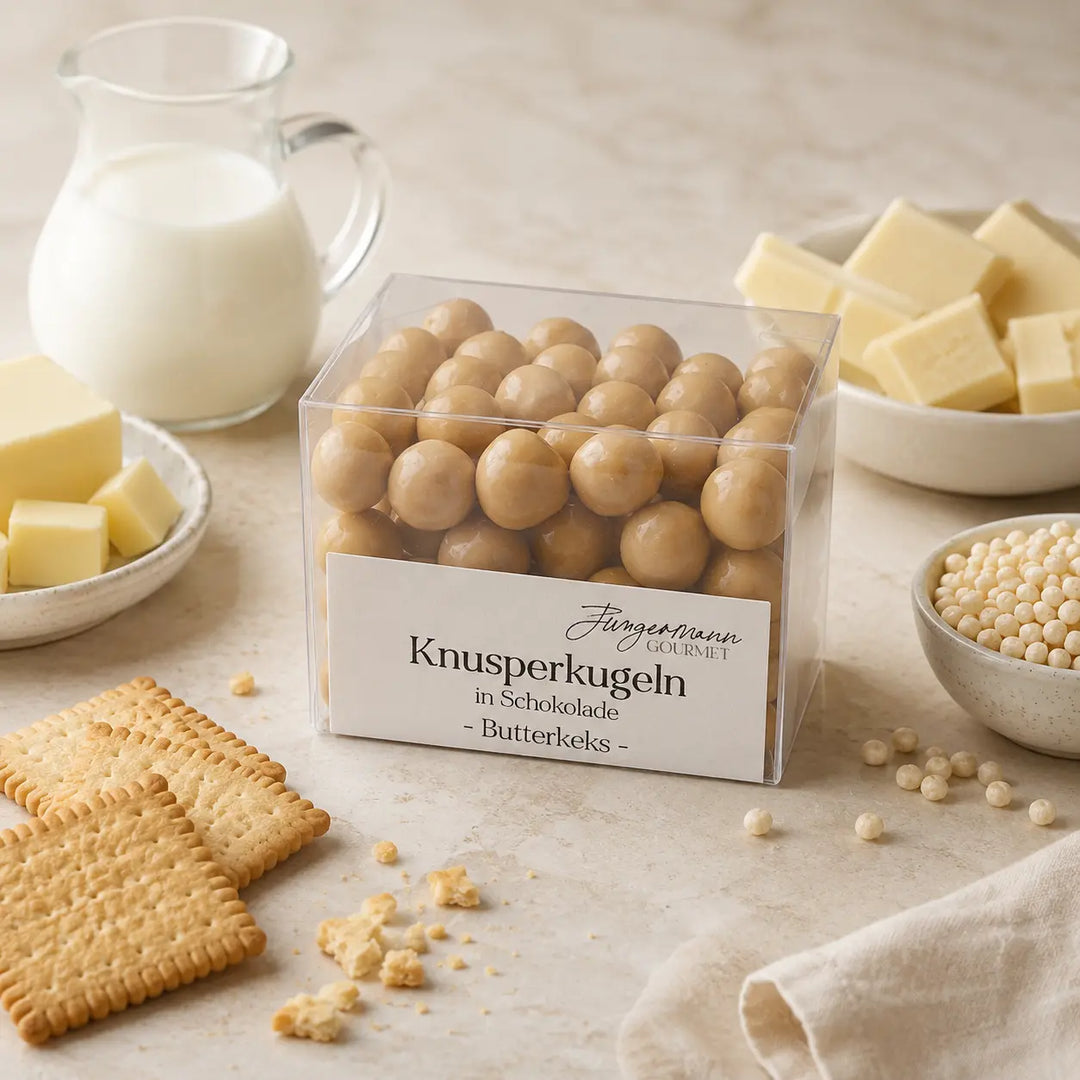 Butterkeks-Knusperkugeln mit Butterkeks, heller Schokolade, Cerealien, Butter und Milch