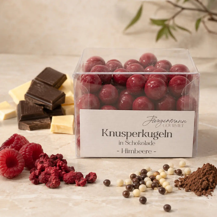 Himbeer-Knusperkugeln mit Schokolade, Himbeeren und knusprigen Cerealien