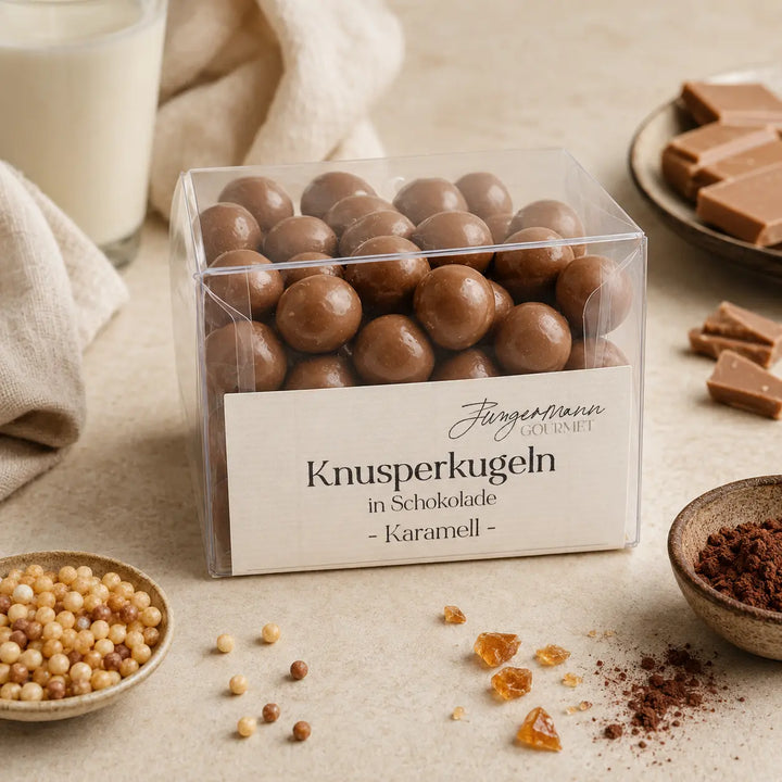 Karamell-Knusperkugeln mit Schokolade, Karamell und knusprigen Cerealien