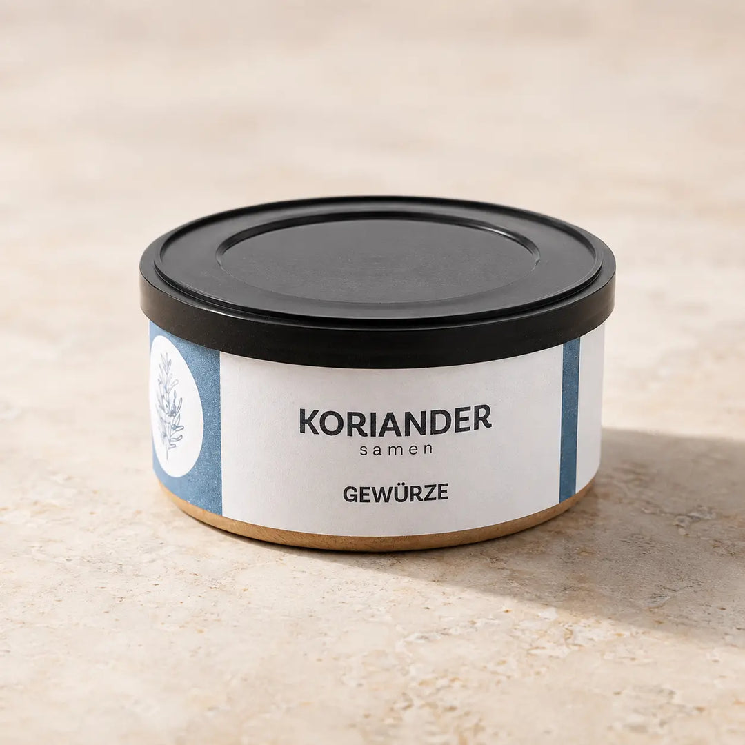 Koriandersaat in der originalen Jungermann-Gourmet-Gewürzdose