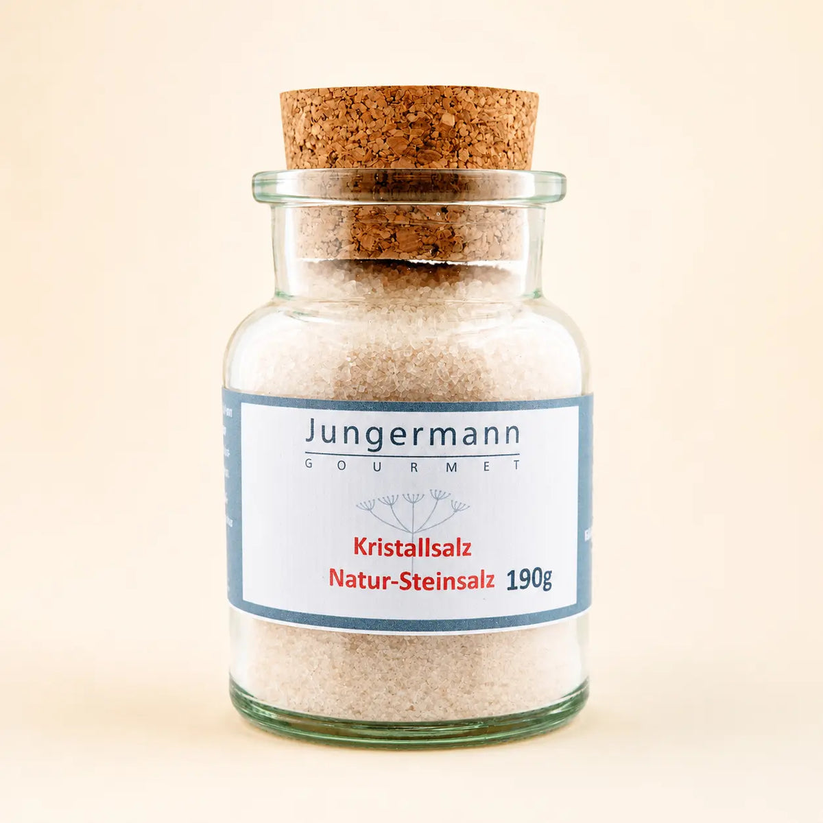 Kristallsalz von Jungermann Gourmet im Originalglas mit Naturkorken