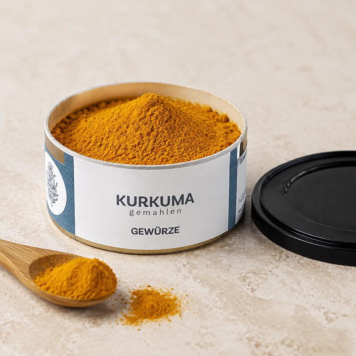 Kurkuma gemahlen von Jungermann Gourmet mit sichtbarer feiner Pulvertextur