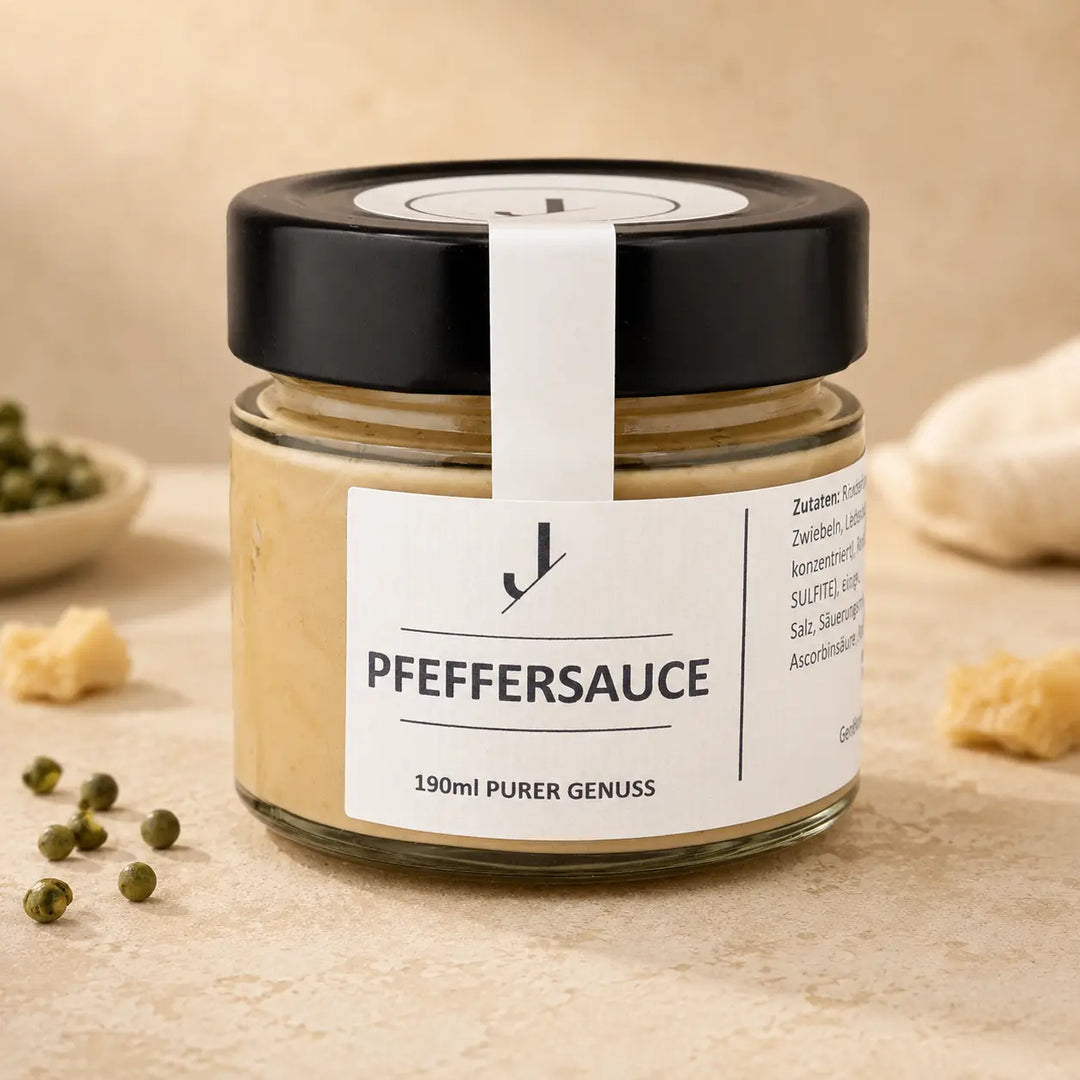 Jungermann Gourmet Pfeffer-Rahmsauce im Glas – Premium Packshot