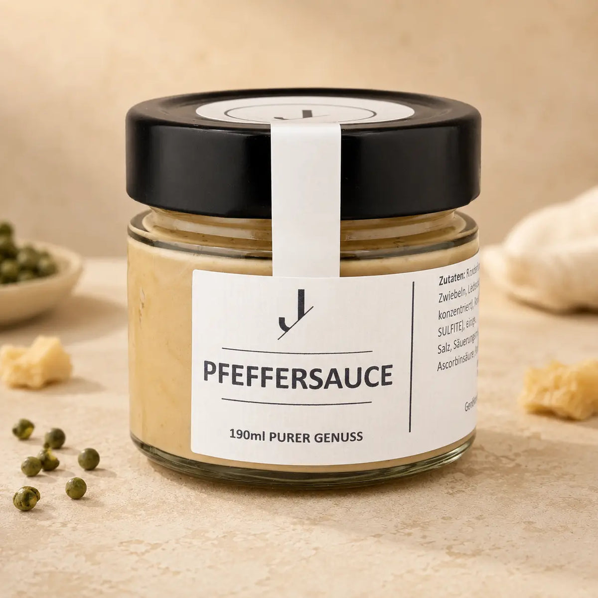 Jungermann Gourmet Pfeffer-Rahmsauce im Glas – Premium Packshot