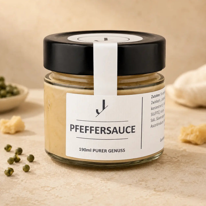 Jungermann Gourmet Pfeffer-Rahmsauce im Glas – Premium Packshot