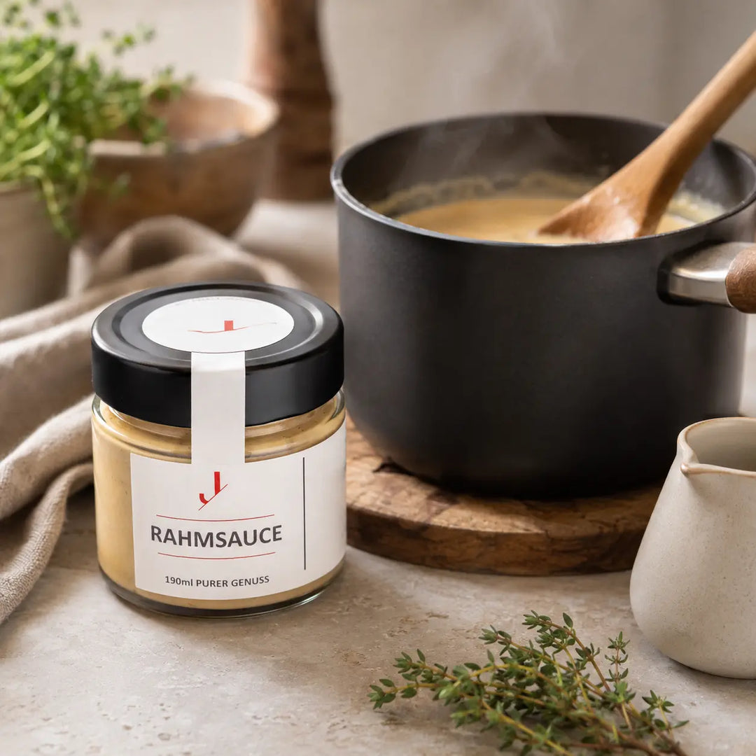 Rahmsauce von Jungermann Gourmet schonend im Topf erwärmen
