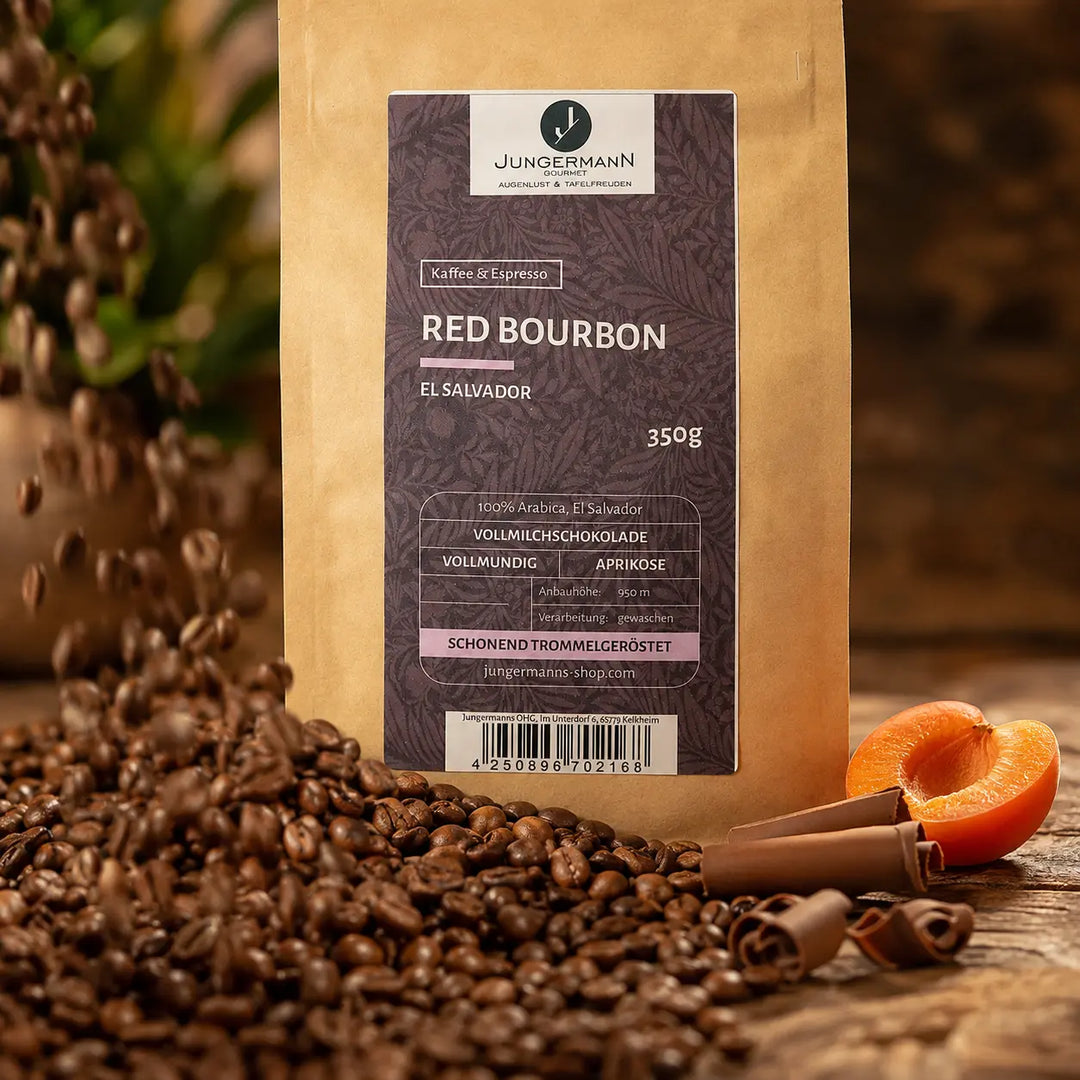 Red Bourbon Kaffeebohnen mit Aprikose und Milchschokolade als Aromahinweise
