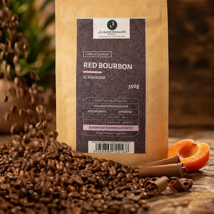 Red Bourbon Kaffeebohnen mit Aprikose und Milchschokolade als Aromahinweise