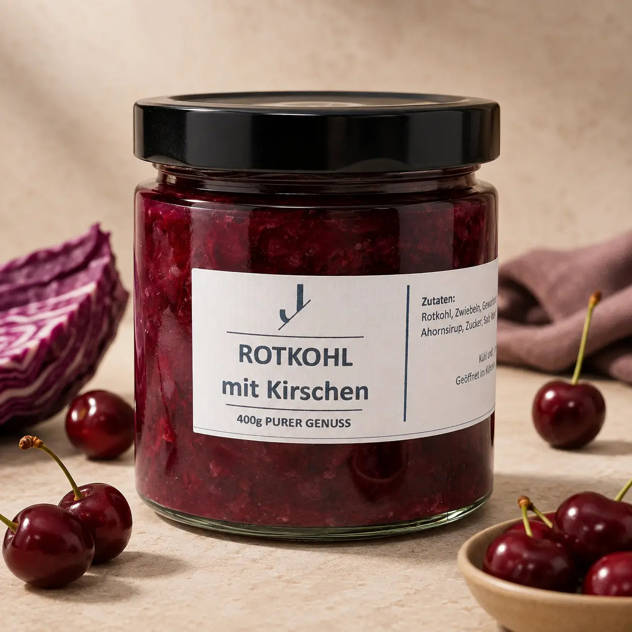 Jungermann Gourmet Rotkohl mit Kirschen im Glas – Premium Packshot