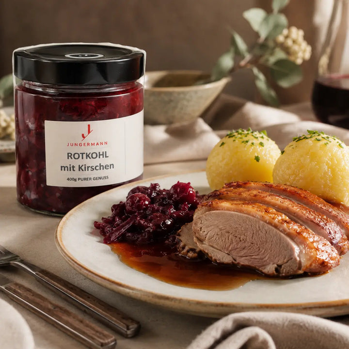 Jungermann Gourmet Rotkohl mit Kirschen zu Ente und Kartoffelknödeln