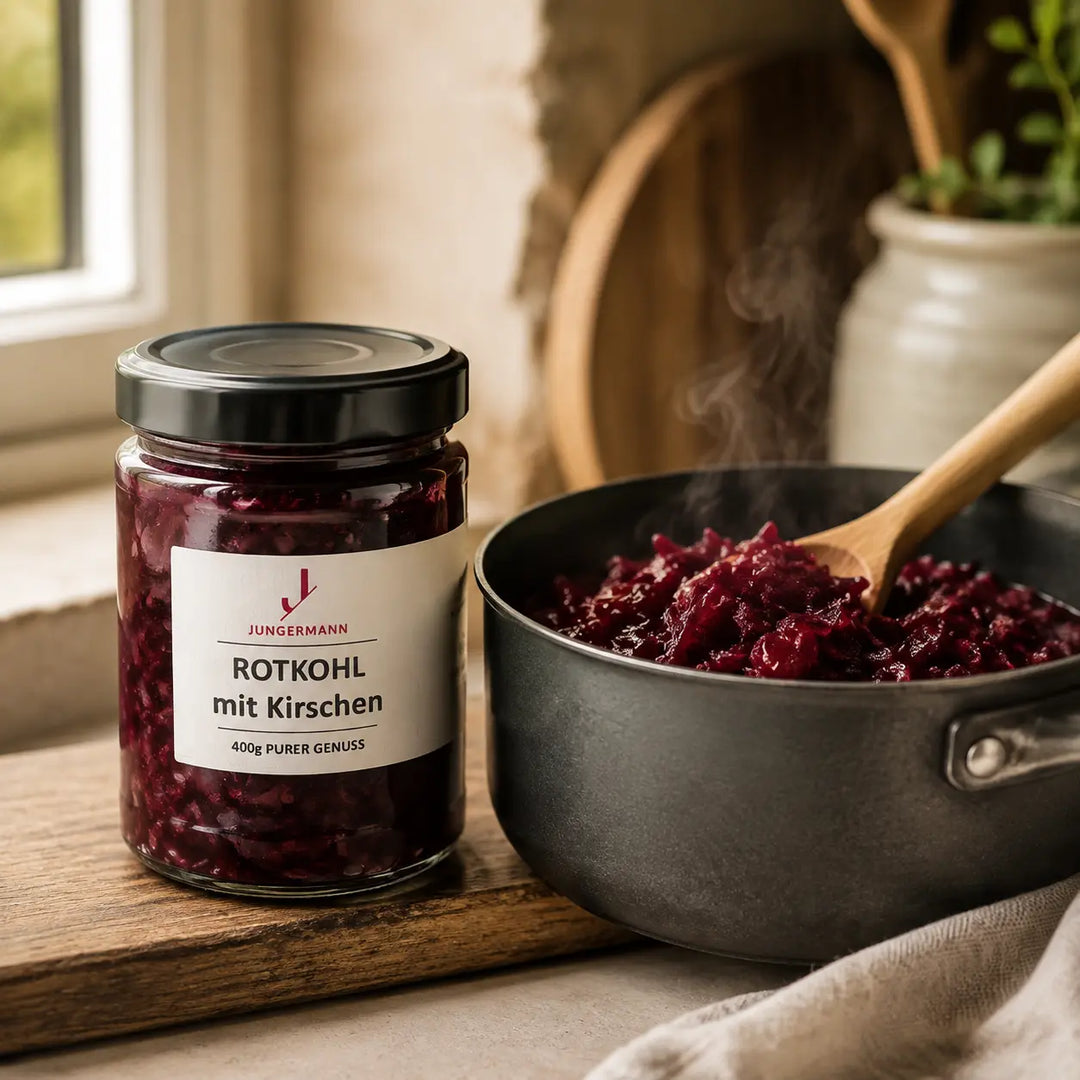 Rotkohl mit Kirschen von Jungermann Gourmet schonend im Topf erwärmen