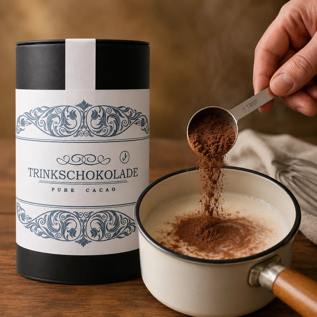 Pure-Cacao-Trinkschokolade beim Einrühren in heiße Milch