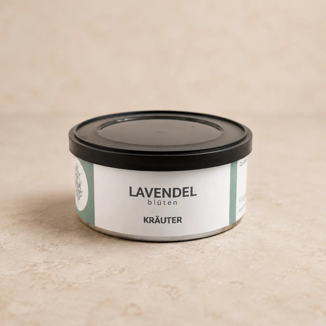 Lavendelblüte von Jungermann Gourmet in der originalen flachen Kräuterdose