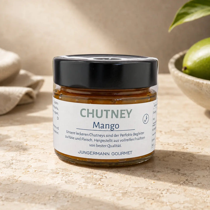 Mango-Chutney im originalen Glas als hochwertiger Packshot