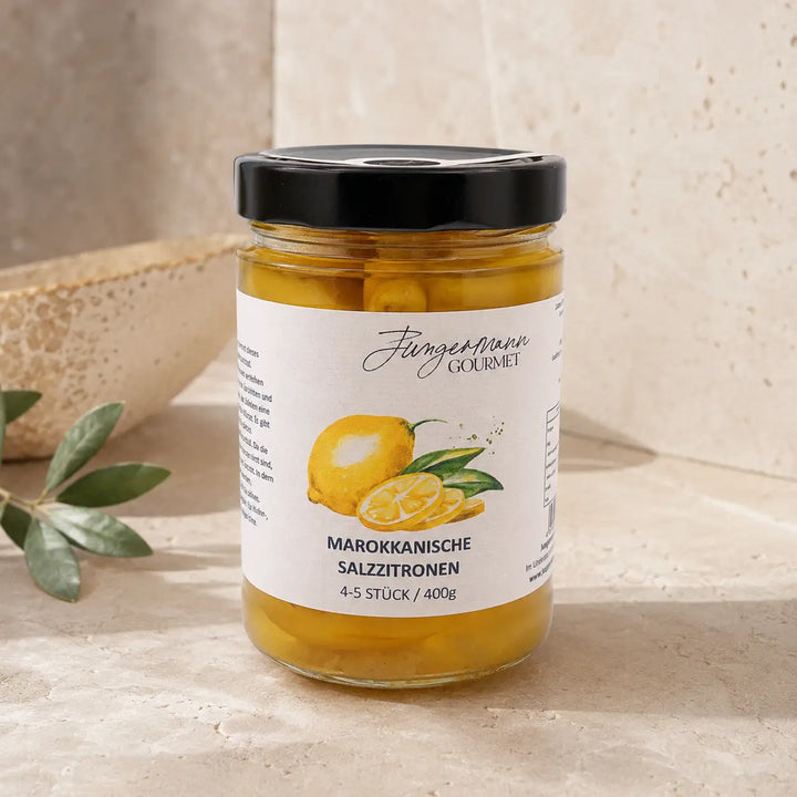 Marokkanische Salzzitronen im originalen 400-Gramm-Glas als Packshot
