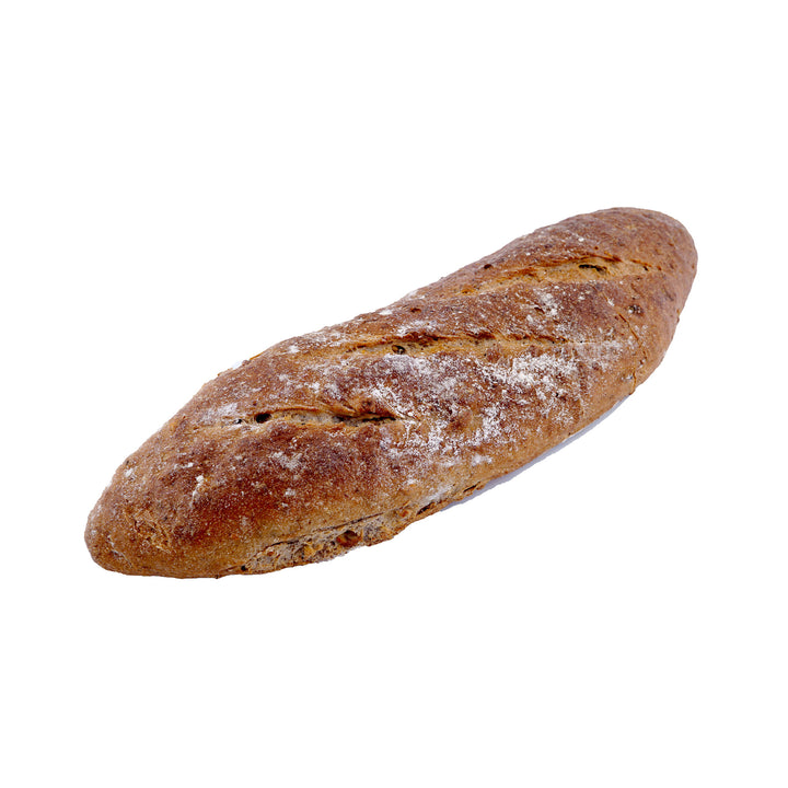 Walnuss-Baguette aus dem Steinofen 300 g von Jungermann Gourmet, Produktansicht vor weißem Hintergrund.