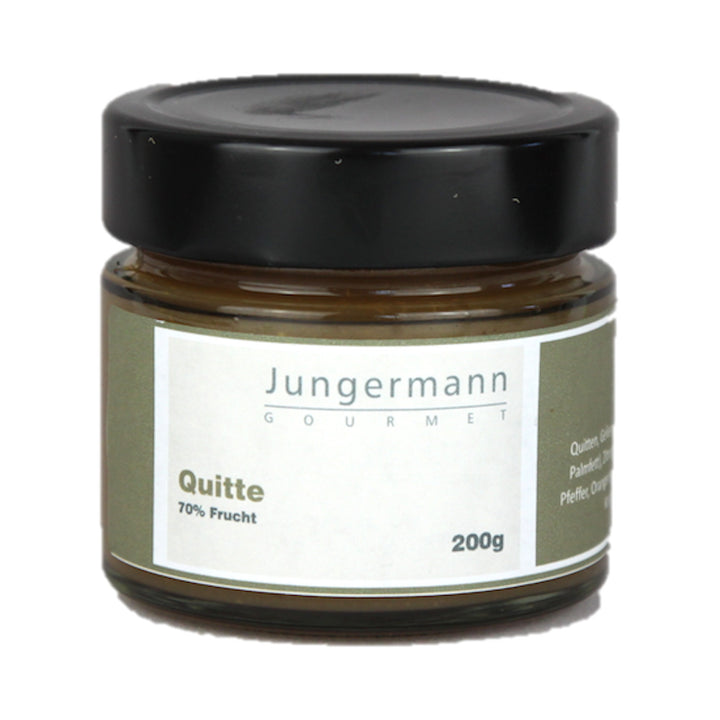 Quitten Aufstrich von Jungermann Gourmet, Produktansicht vor weißem Hintergrund.