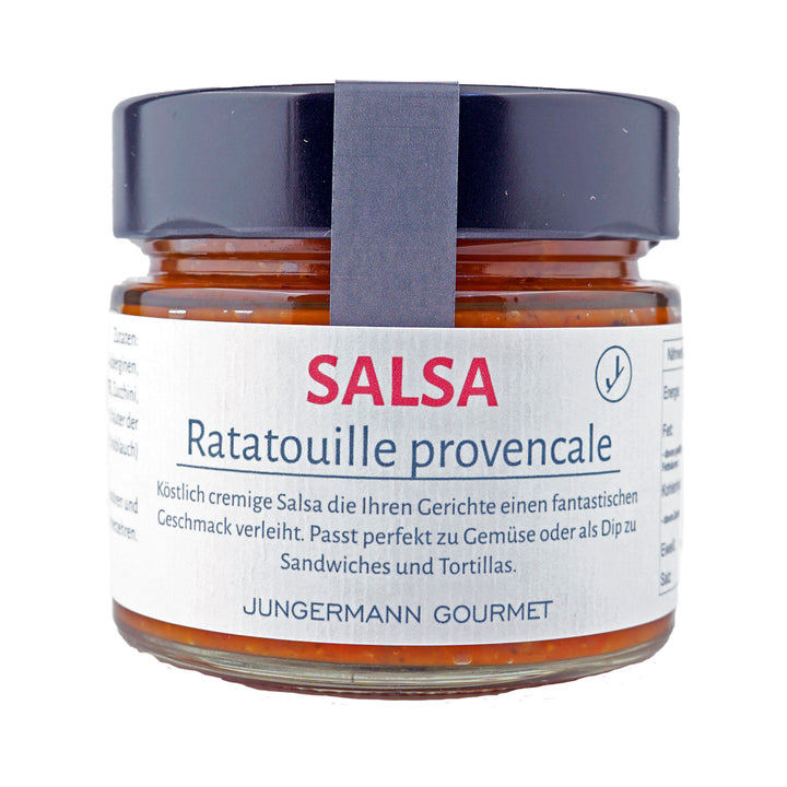 Ratatouille Salsa von Jungermann Gourmet, Produktansicht vor weißem Hintergrund.