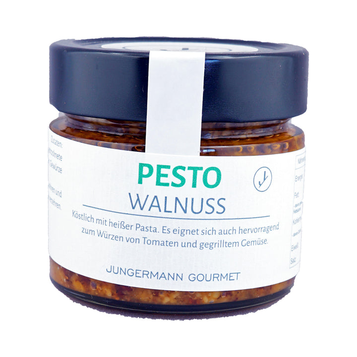 Walnusspesto von Jungermann Gourmet, Produktansicht vor weißem Hintergrund.