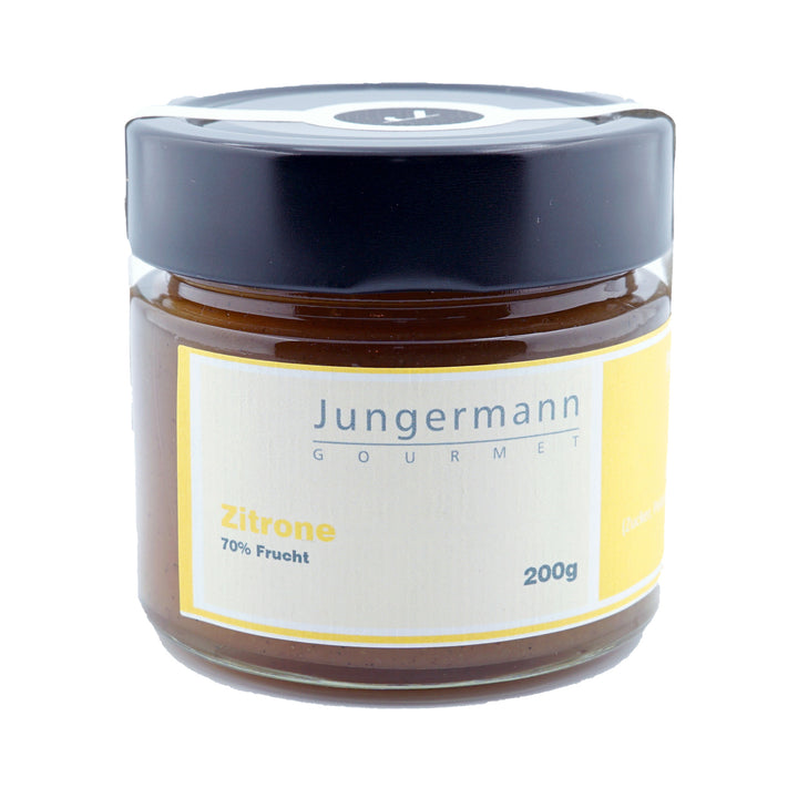 Zitronen Aufstrich von Jungermann Gourmet, Produktansicht vor weißem Hintergrund.